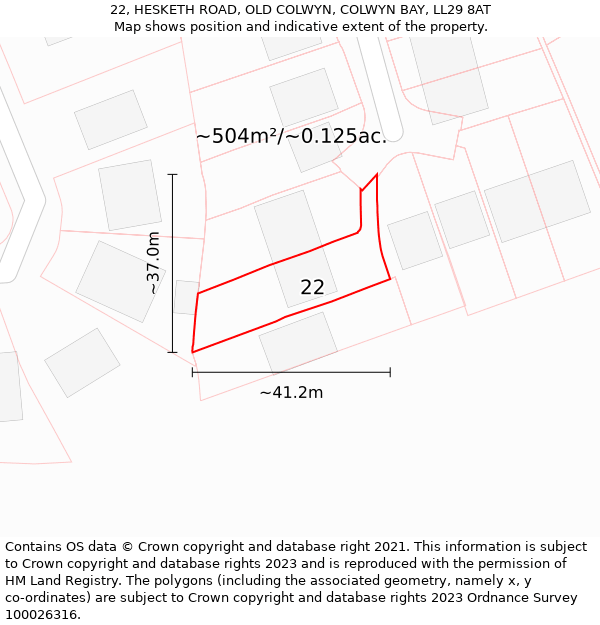 22, HESKETH ROAD, OLD COLWYN, COLWYN BAY, LL29 8AT: Plot and title map