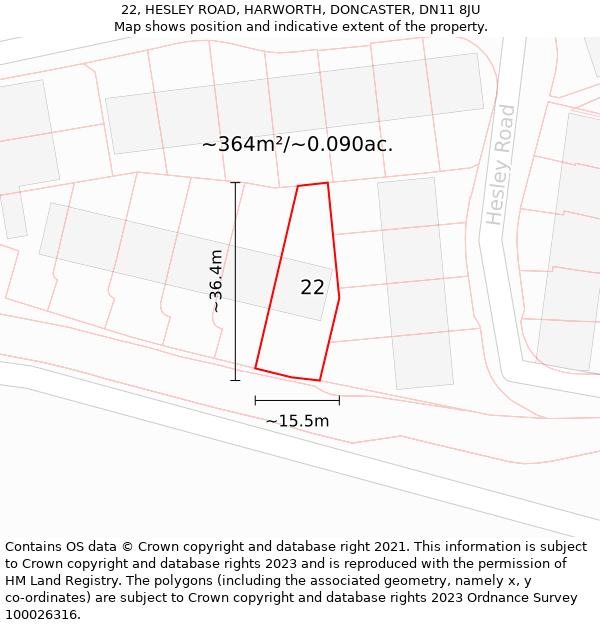 22, HESLEY ROAD, HARWORTH, DONCASTER, DN11 8JU: Plot and title map