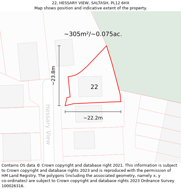 22, HESSARY VIEW, SALTASH, PL12 6HX: Plot and title map