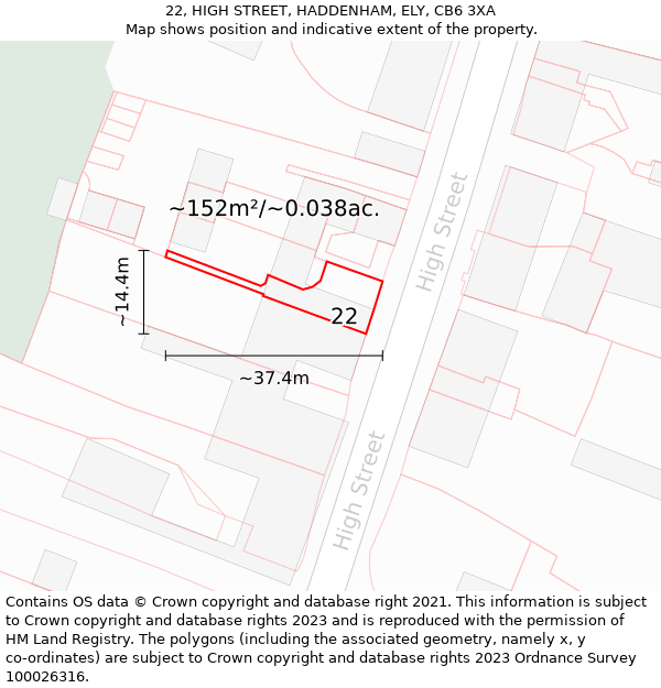 22, HIGH STREET, HADDENHAM, ELY, CB6 3XA: Plot and title map