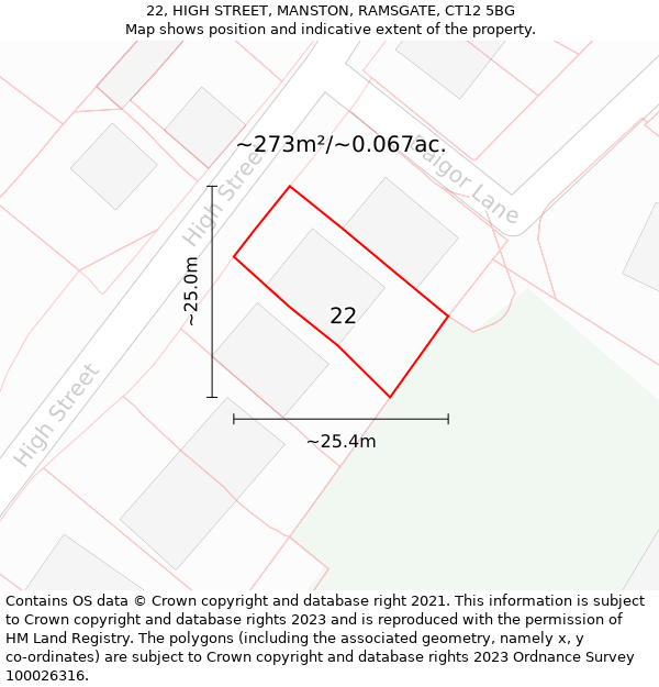 22, HIGH STREET, MANSTON, RAMSGATE, CT12 5BG: Plot and title map