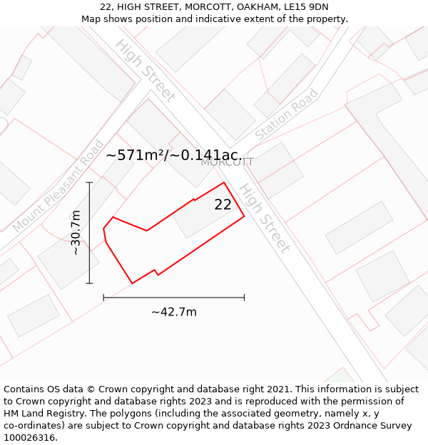 22, HIGH STREET, MORCOTT, OAKHAM, LE15 9DN: Plot and title map