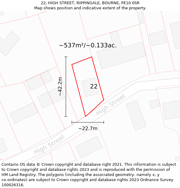 22, HIGH STREET, RIPPINGALE, BOURNE, PE10 0SR: Plot and title map