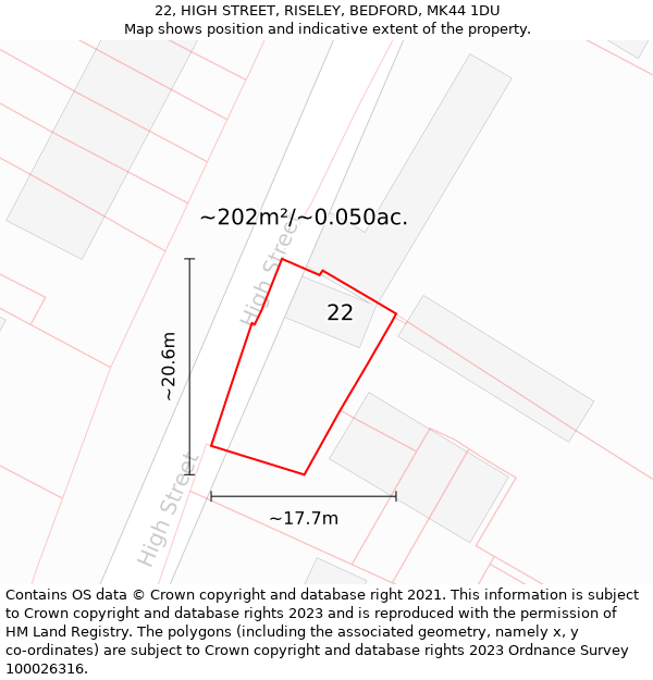 22, HIGH STREET, RISELEY, BEDFORD, MK44 1DU: Plot and title map