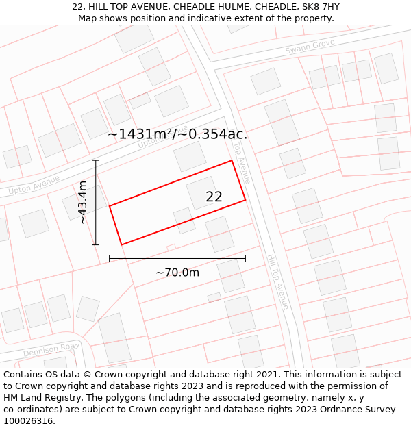 22, HILL TOP AVENUE, CHEADLE HULME, CHEADLE, SK8 7HY: Plot and title map