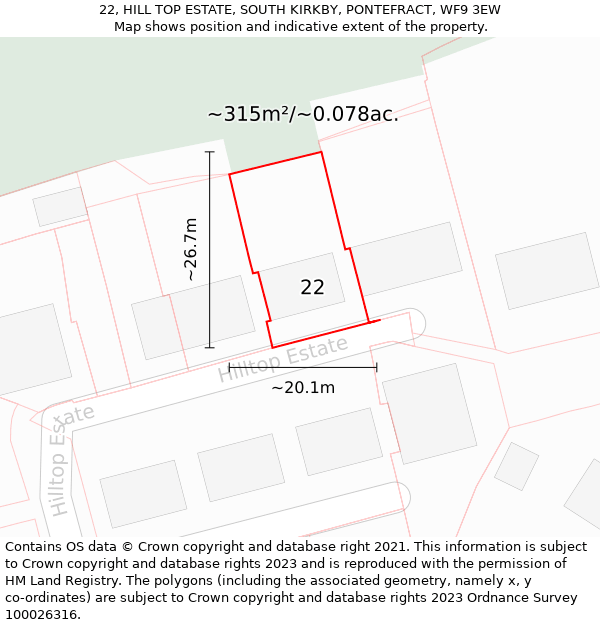 22, HILL TOP ESTATE, SOUTH KIRKBY, PONTEFRACT, WF9 3EW: Plot and title map