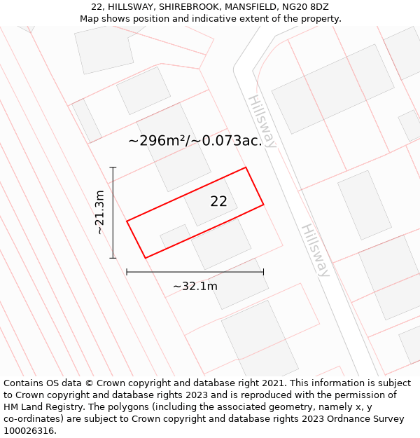 22, HILLSWAY, SHIREBROOK, MANSFIELD, NG20 8DZ: Plot and title map