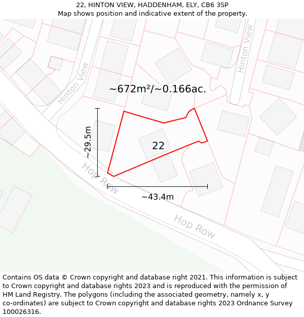 22, HINTON VIEW, HADDENHAM, ELY, CB6 3SP: Plot and title map