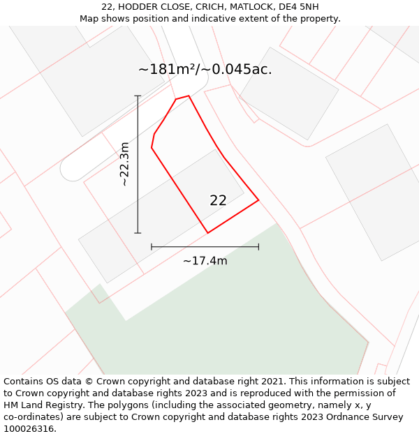 22, HODDER CLOSE, CRICH, MATLOCK, DE4 5NH: Plot and title map