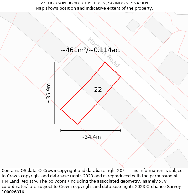 22, HODSON ROAD, CHISELDON, SWINDON, SN4 0LN: Plot and title map