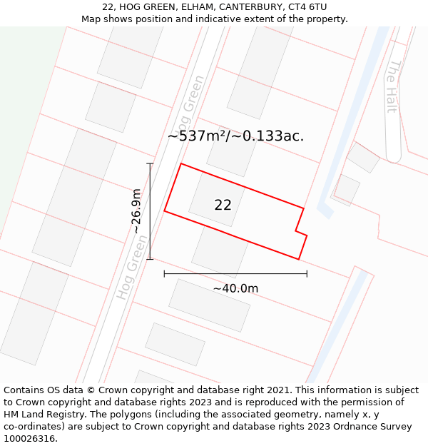 22, HOG GREEN, ELHAM, CANTERBURY, CT4 6TU: Plot and title map