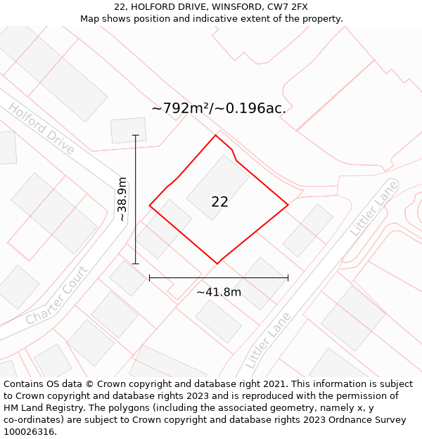 22, HOLFORD DRIVE, WINSFORD, CW7 2FX: Plot and title map