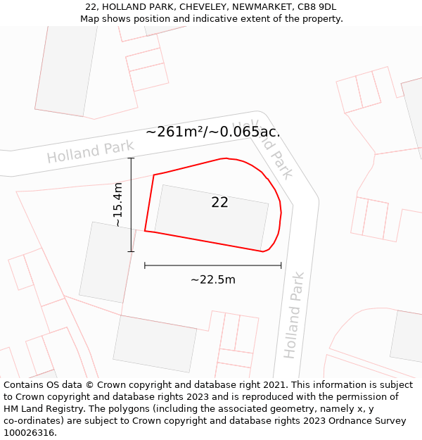 22, HOLLAND PARK, CHEVELEY, NEWMARKET, CB8 9DL: Plot and title map