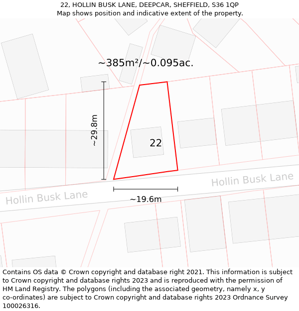 22, HOLLIN BUSK LANE, DEEPCAR, SHEFFIELD, S36 1QP: Plot and title map