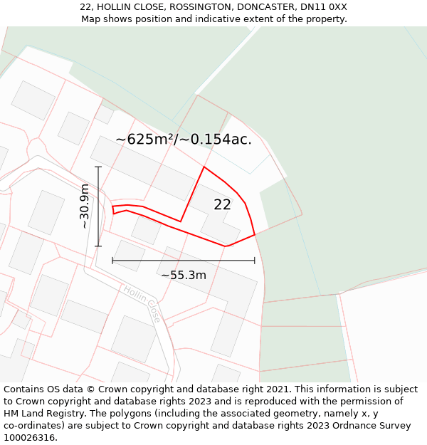 22, HOLLIN CLOSE, ROSSINGTON, DONCASTER, DN11 0XX: Plot and title map