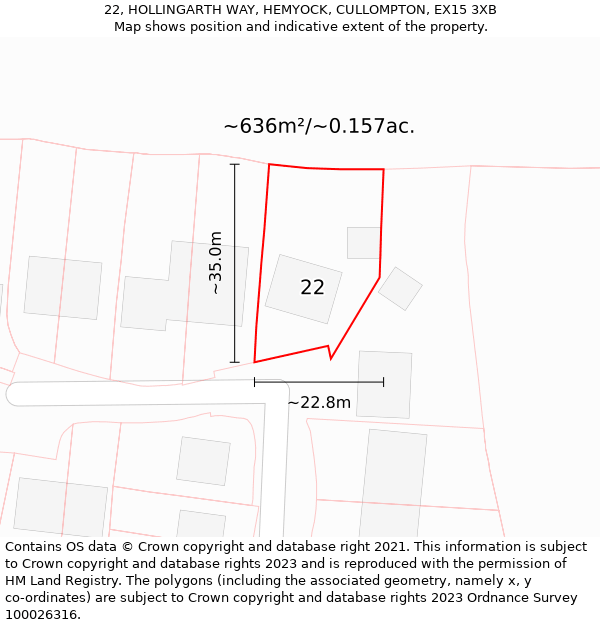 22, HOLLINGARTH WAY, HEMYOCK, CULLOMPTON, EX15 3XB: Plot and title map