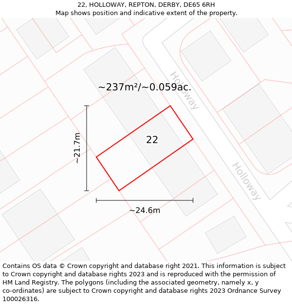 22, HOLLOWAY, REPTON, DERBY, DE65 6RH: Plot and title map