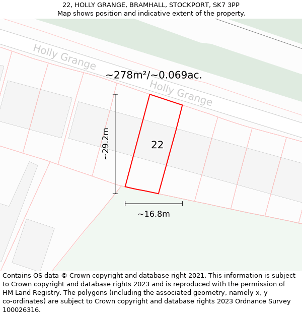 22, HOLLY GRANGE, BRAMHALL, STOCKPORT, SK7 3PP: Plot and title map