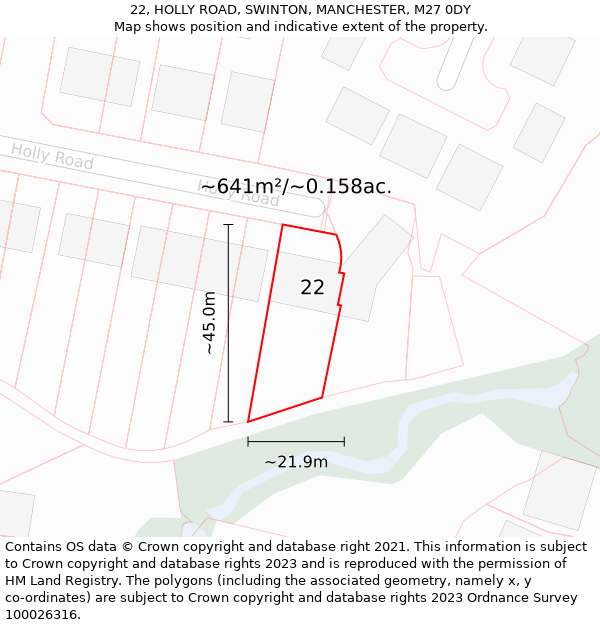 22, HOLLY ROAD, SWINTON, MANCHESTER, M27 0DY: Plot and title map