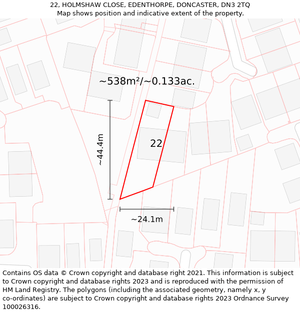22, HOLMSHAW CLOSE, EDENTHORPE, DONCASTER, DN3 2TQ: Plot and title map