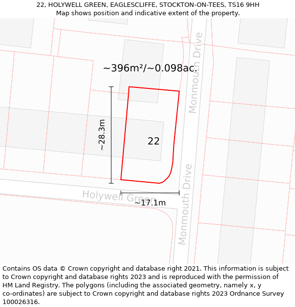 22, HOLYWELL GREEN, EAGLESCLIFFE, STOCKTON-ON-TEES, TS16 9HH: Plot and title map