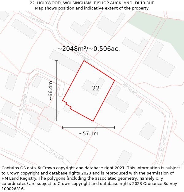 22, HOLYWOOD, WOLSINGHAM, BISHOP AUCKLAND, DL13 3HE: Plot and title map