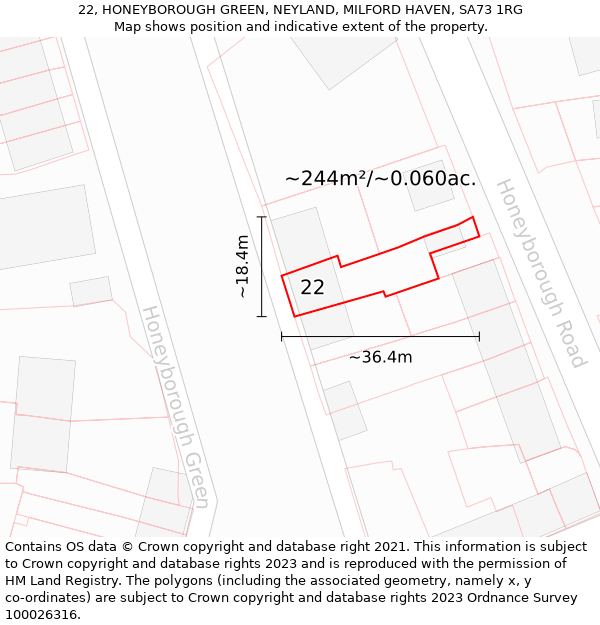 22, HONEYBOROUGH GREEN, NEYLAND, MILFORD HAVEN, SA73 1RG: Plot and title map