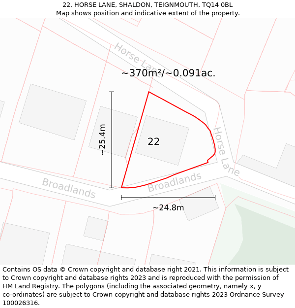 22, HORSE LANE, SHALDON, TEIGNMOUTH, TQ14 0BL: Plot and title map