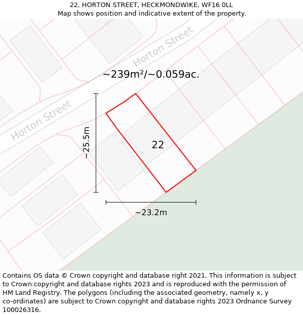 22, HORTON STREET, HECKMONDWIKE, WF16 0LL: Plot and title map