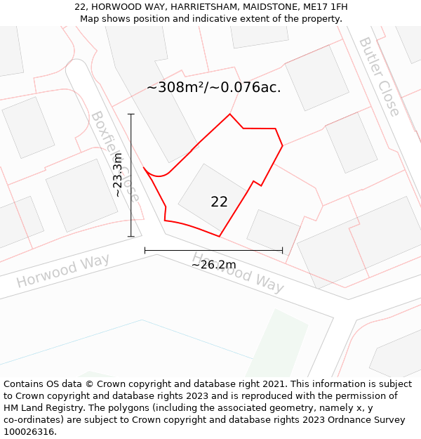 22, HORWOOD WAY, HARRIETSHAM, MAIDSTONE, ME17 1FH: Plot and title map