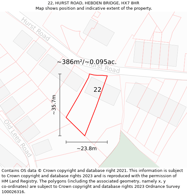 22, HURST ROAD, HEBDEN BRIDGE, HX7 8HR: Plot and title map