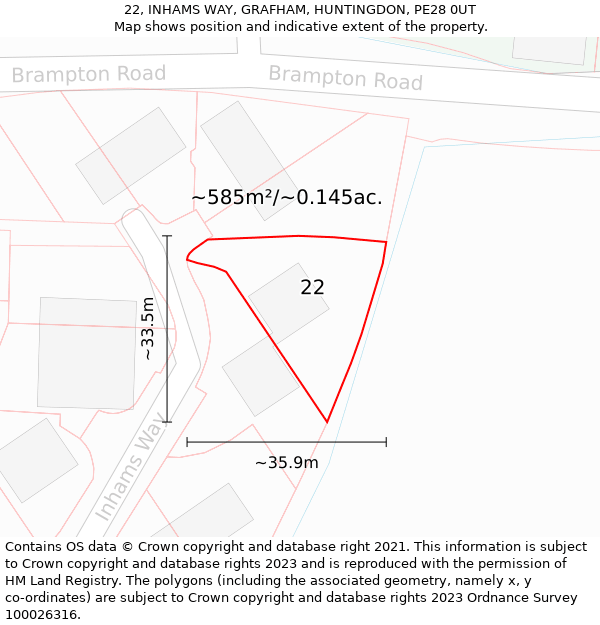 22, INHAMS WAY, GRAFHAM, HUNTINGDON, PE28 0UT: Plot and title map