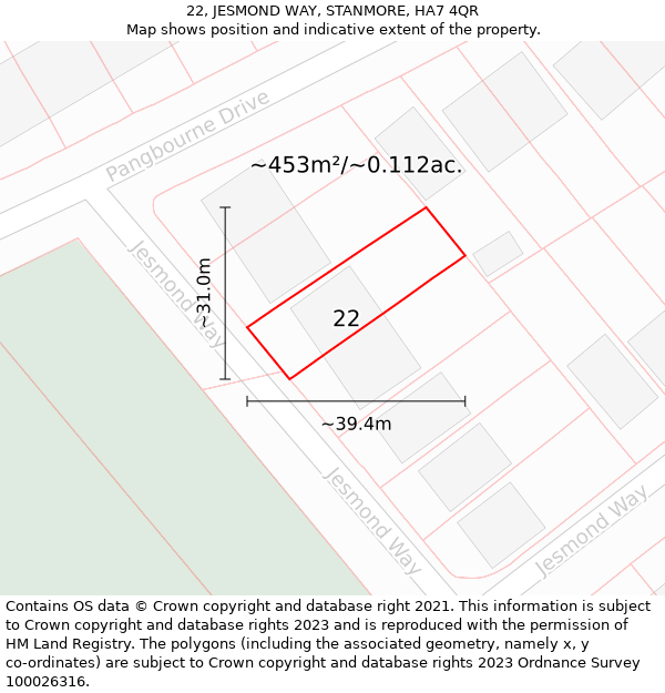 22, JESMOND WAY, STANMORE, HA7 4QR: Plot and title map