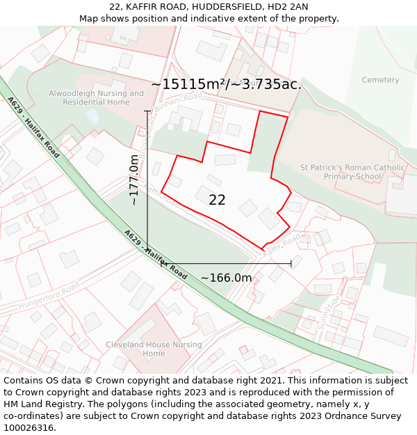 22, KAFFIR ROAD, HUDDERSFIELD, HD2 2AN: Plot and title map