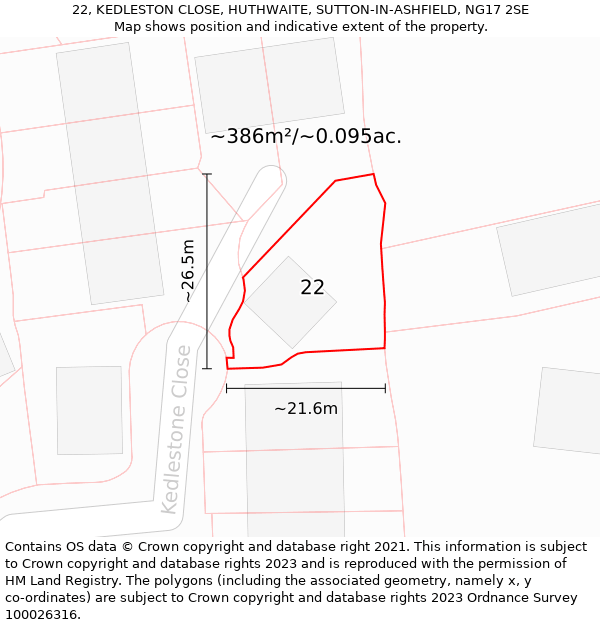 22, KEDLESTON CLOSE, HUTHWAITE, SUTTON-IN-ASHFIELD, NG17 2SE: Plot and title map