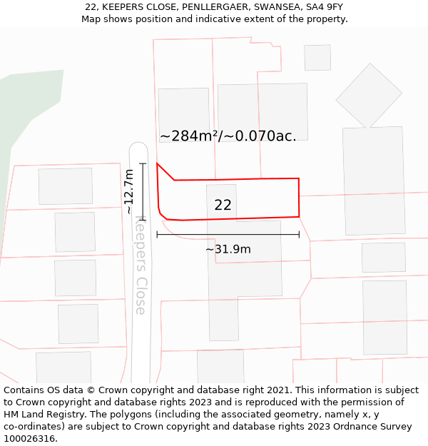 22, KEEPERS CLOSE, PENLLERGAER, SWANSEA, SA4 9FY: Plot and title map