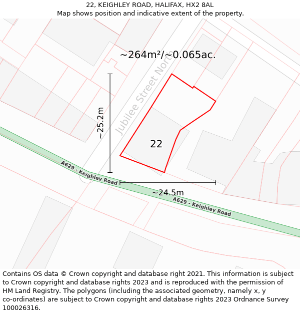 22, KEIGHLEY ROAD, HALIFAX, HX2 8AL: Plot and title map