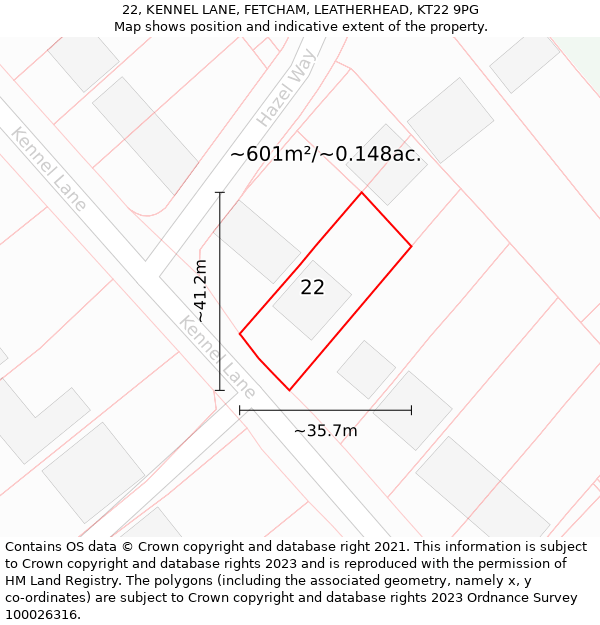 22, KENNEL LANE, FETCHAM, LEATHERHEAD, KT22 9PG: Plot and title map