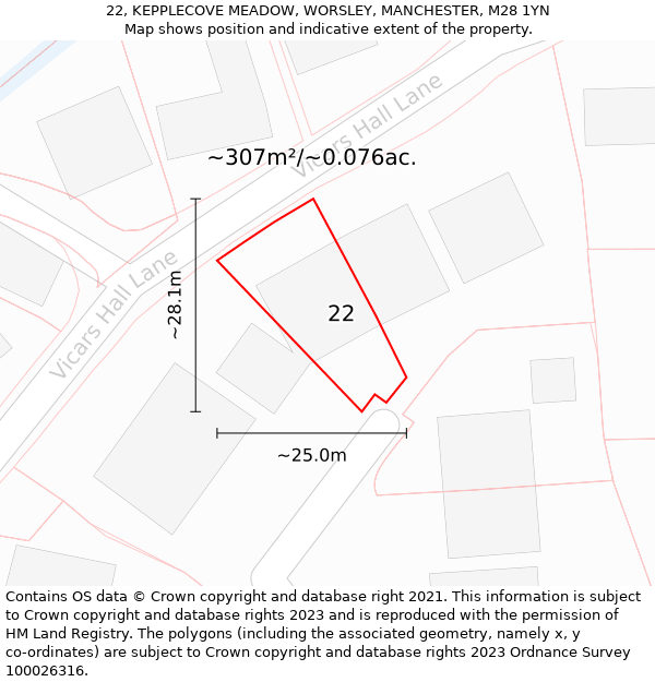 22, KEPPLECOVE MEADOW, WORSLEY, MANCHESTER, M28 1YN: Plot and title map