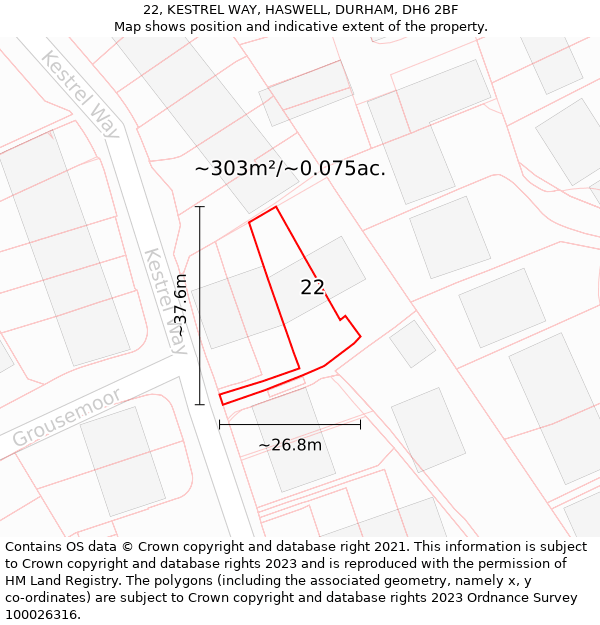 22, KESTREL WAY, HASWELL, DURHAM, DH6 2BF: Plot and title map