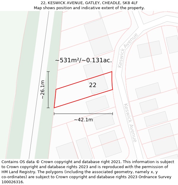 22, KESWICK AVENUE, GATLEY, CHEADLE, SK8 4LF: Plot and title map