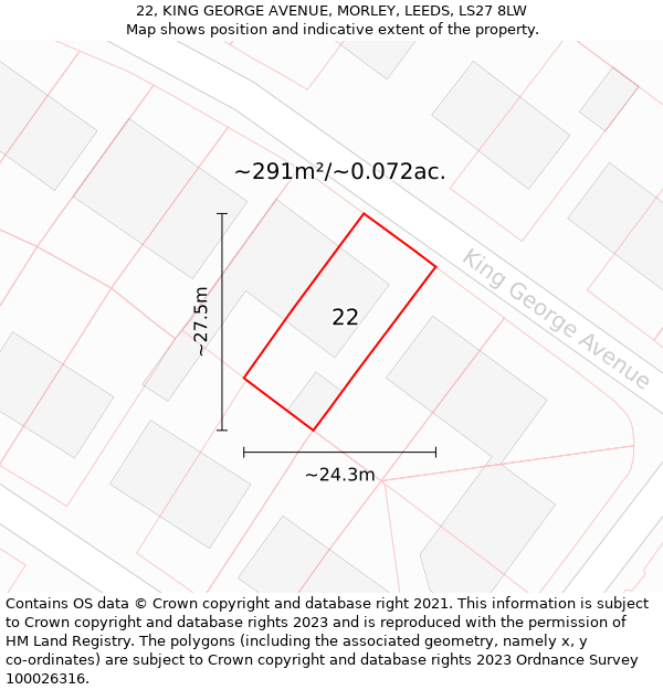 22, KING GEORGE AVENUE, MORLEY, LEEDS, LS27 8LW: Plot and title map