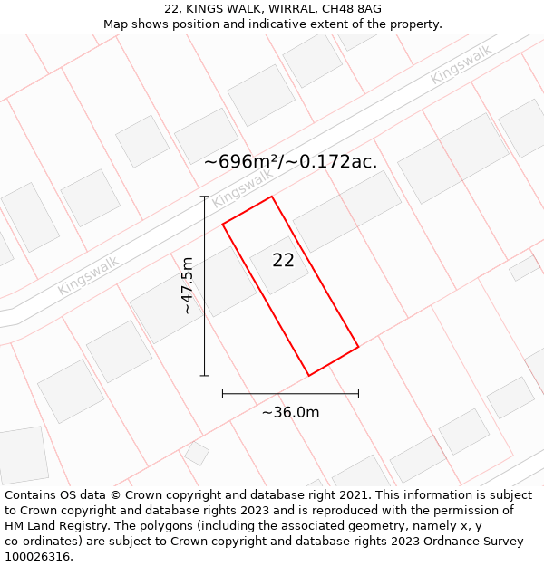 22, KINGS WALK, WIRRAL, CH48 8AG: Plot and title map