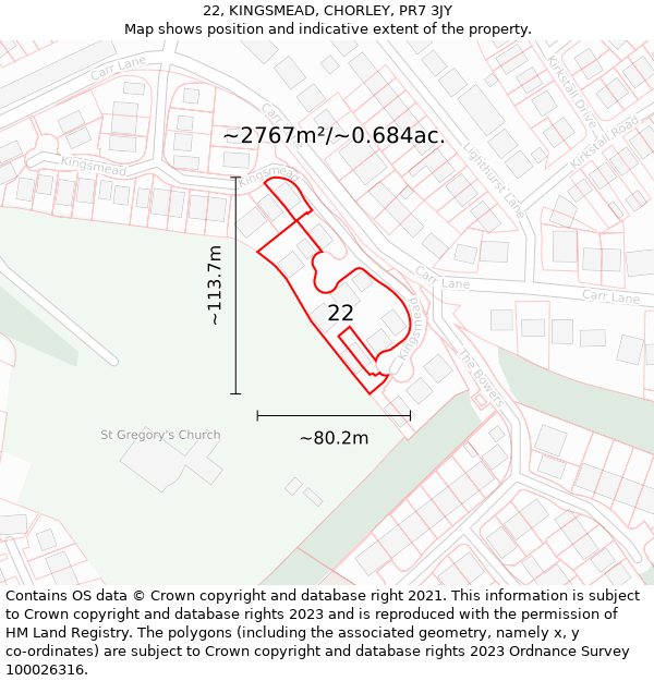 22, KINGSMEAD, CHORLEY, PR7 3JY: Plot and title map