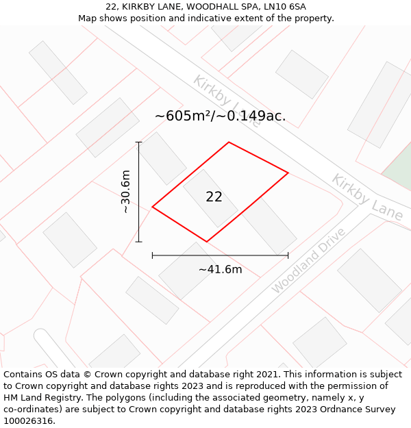 22, KIRKBY LANE, WOODHALL SPA, LN10 6SA: Plot and title map
