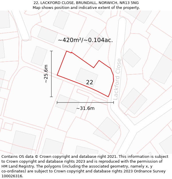 22, LACKFORD CLOSE, BRUNDALL, NORWICH, NR13 5NG: Plot and title map