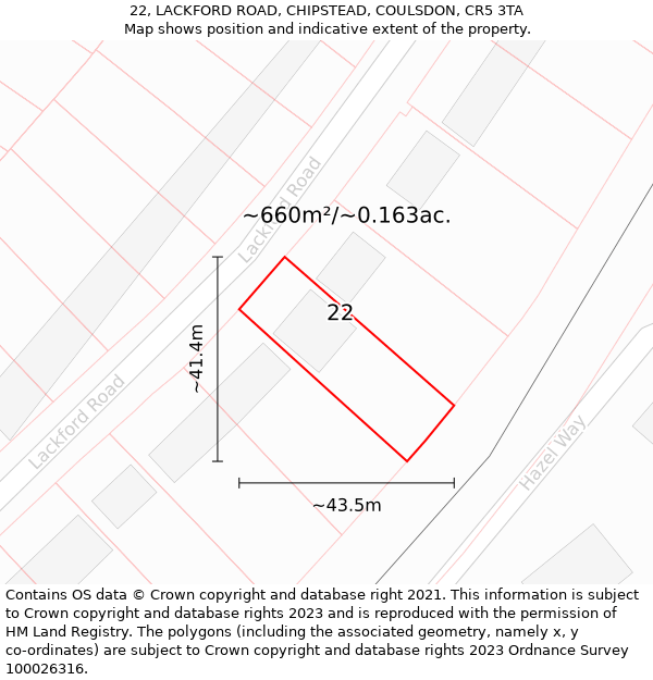 22, LACKFORD ROAD, CHIPSTEAD, COULSDON, CR5 3TA: Plot and title map