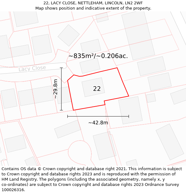 22, LACY CLOSE, NETTLEHAM, LINCOLN, LN2 2WF: Plot and title map