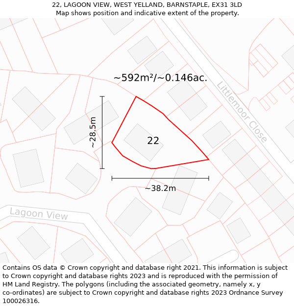 22, LAGOON VIEW, WEST YELLAND, BARNSTAPLE, EX31 3LD: Plot and title map