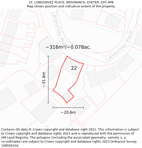 22, LANDUNVEZ PLACE, BRADNINCH, EXETER, EX5 4PB: Plot and title map